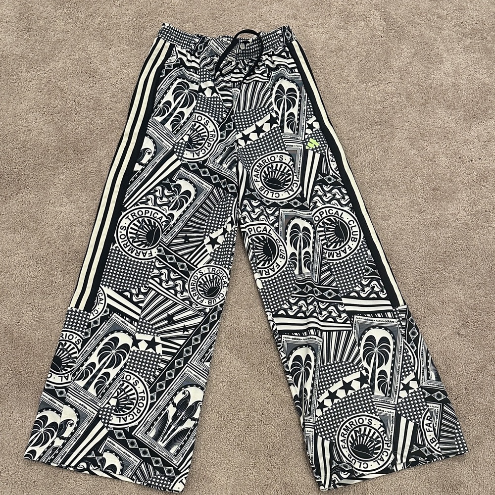 adidas Black and White Graphic Wide-Leg Pants